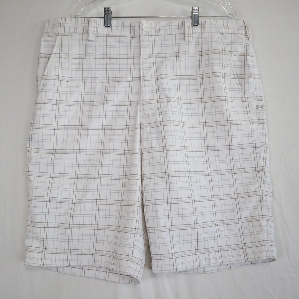 Under Armour Shorts Mens 40 Performance‎ Golf Chino Resort Casual White Plaid